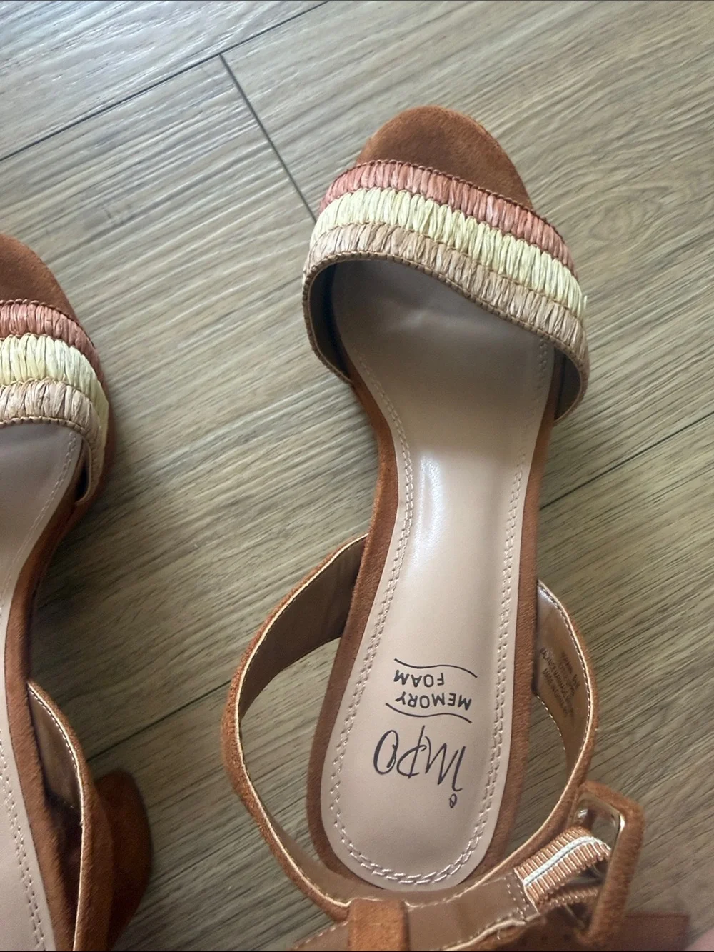 Impo Tan and Natural Raffia Platform Sandals with Ankle Strap
